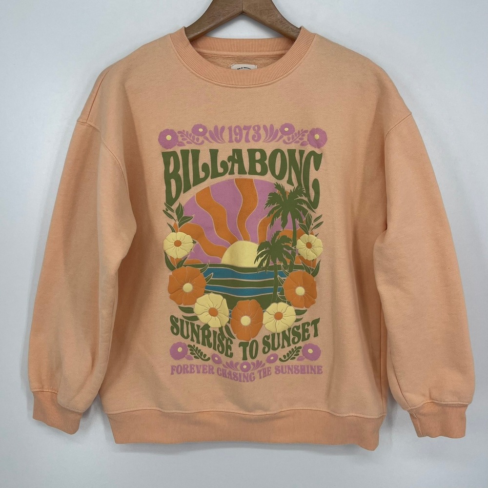 Billabong Womens Sunrise to Sunset Graphic Crewneck Sweatshirt Peach Medium